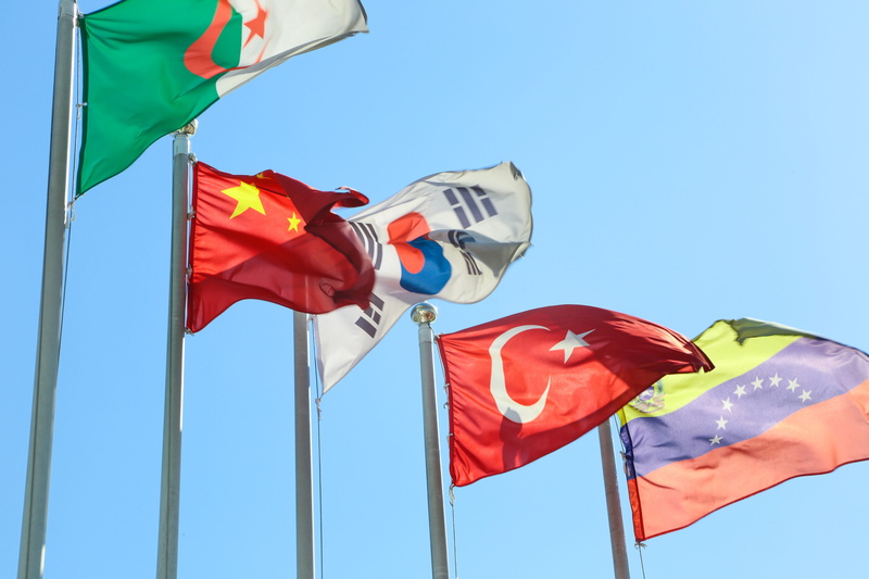 flag, flags, environment, algeria, waving, sunlight, blue, patriotism, china, 5K, day, venezuela, korea, multi colored, outdoors, symbol, wind, low angle view