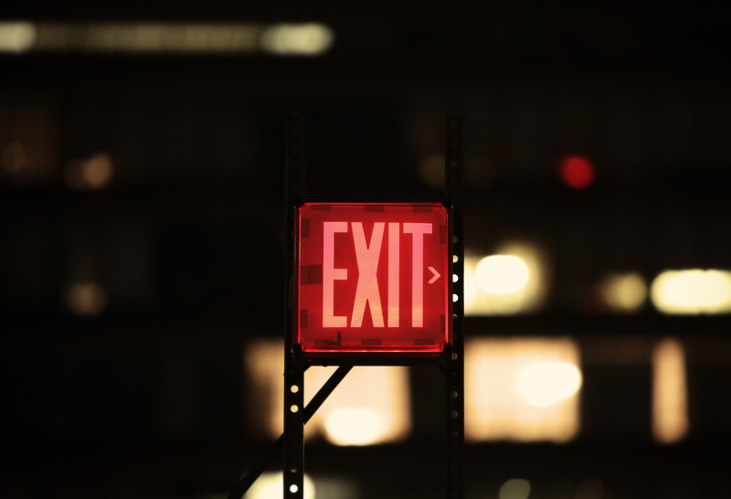 radio station, depart, escape, route, lighting equipment, sign, lights, 5K, western script, close-up, directional, night, door, illuminated, emergency