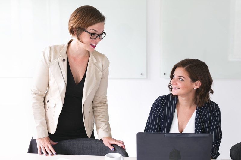 Office, Women, corporate business, photo, indoors, young women, eyeglasses, wireless technology, communication, 4K, two people, Keyboard, Laptop, adult