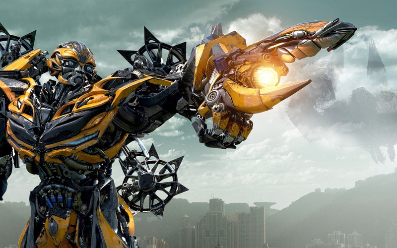 city, 720P, yellow, blades, bumblebee, weapons, transformers age of extinction, gun, autobot
