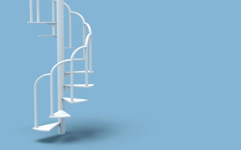 wall - building feature, spiral, studio shot, copy space, day, concepts, white, staircase, backgrounds, no People, style, moving Up, accessibility, ideas