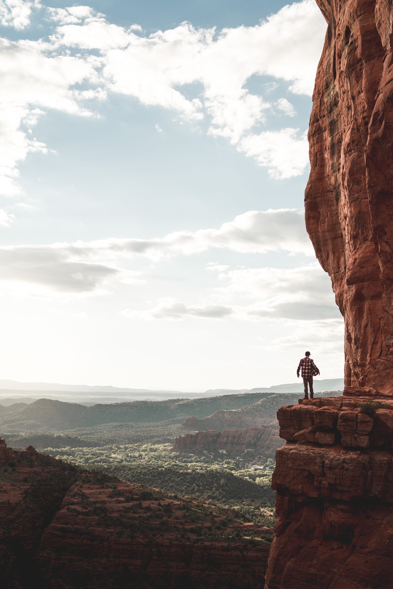nature, rock Climbing, backpack, courage, southwest, mountain Peak, sky, uSA, day, cloud, conquering Adversity, recreational Pursuit, looking out, plaid