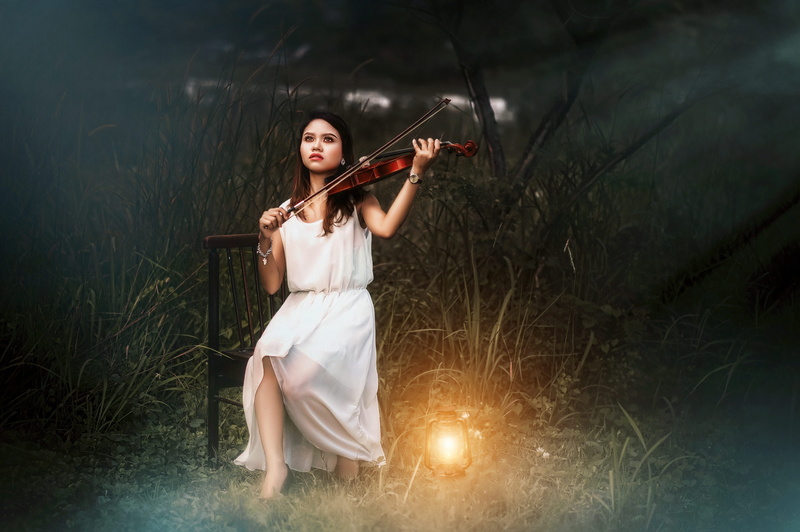 playing, woman, musician, image, nature, land, music, neck, hairstyle, scoop, one person, adult, young women, 4K, girl, violinist, holding, standing, front view