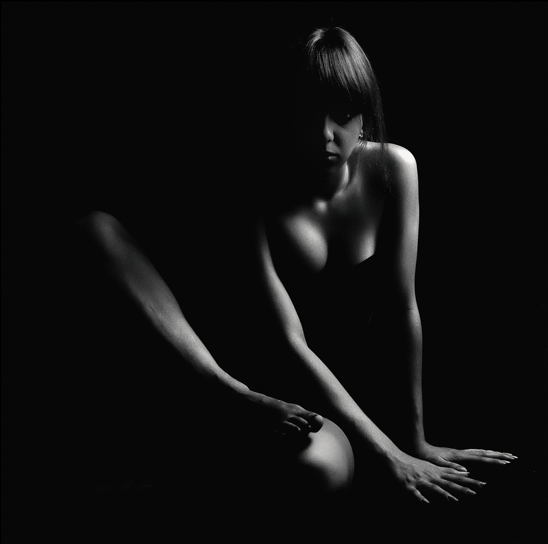 silhouette, skin, sadness, sitting, young women, finger, full length, украина, nose, black background, chin, depression - sadness, alexander krivitskiy