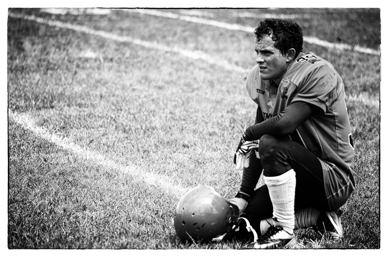 holding, football, inspiration, men, grayscale, sport, 4K, grass, field, land, fight, photo, outdoors, tiredness, adult, contemplation, young men, looking