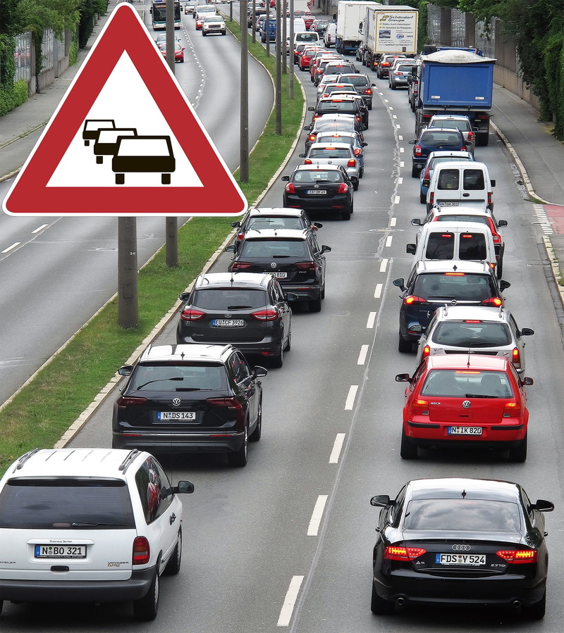 offense, motor vehicle, 1080P, high angle view, symbol, traffic jam, slow moving, architecture, city, side, car, jam, road, day, pkw, slowly, city highway