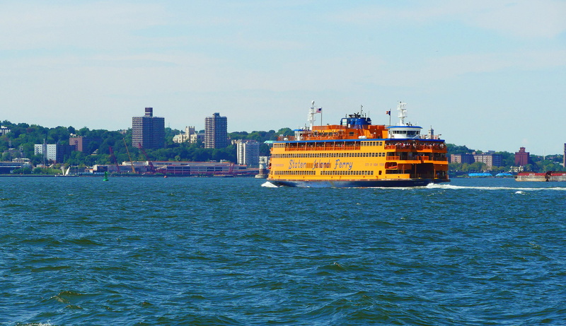 island, best, sea, minutes, new york city harbor, mode of transportation, cloud-sky, one, waves, building, blue sky, nyc harbor, water pictures, urban skyline