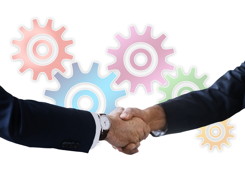symbol, men, togetherness, 5K, suit, cooperation, adult, binding, hands, gear, two people, teamwork, together, business, businessman, shaking hands, people