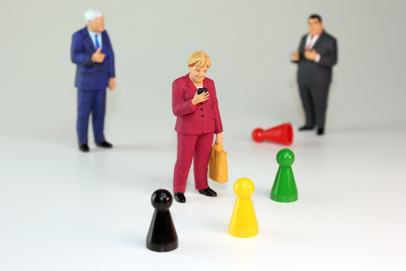 coalition negotiations, jamaica, red, businesswoman, men, funny, game characters, exploratory conversation, black, cdu, original, caricature, satire, coalition