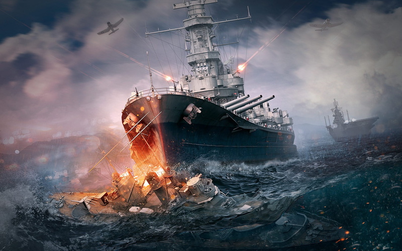 motion, outdoors, sea, ship, industry, battleships, video games, blurred motion, mode of transportation, splashing, nature, burning, day, World of Warships