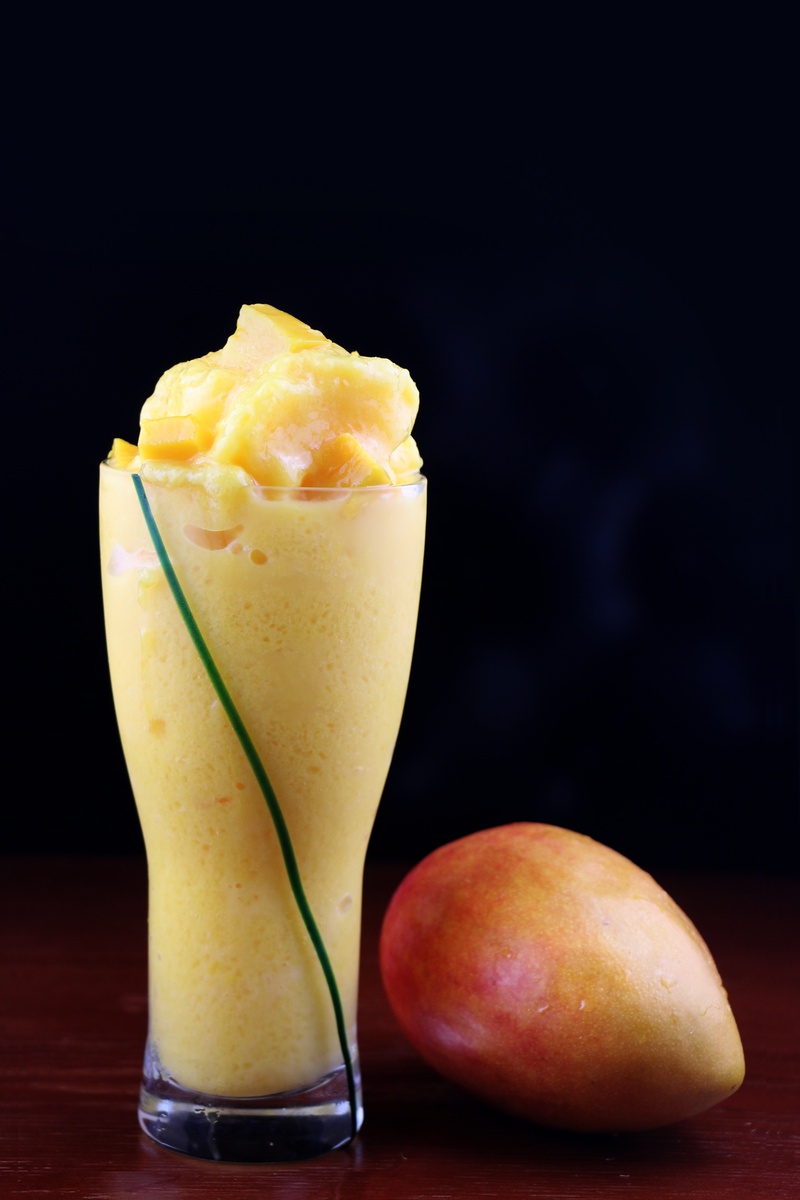 still life, fruit, freshness, shake, studio shot, wellbeing, focus on foreground, refreshment, drinking glass, mango, no people, food and drink, smoothie