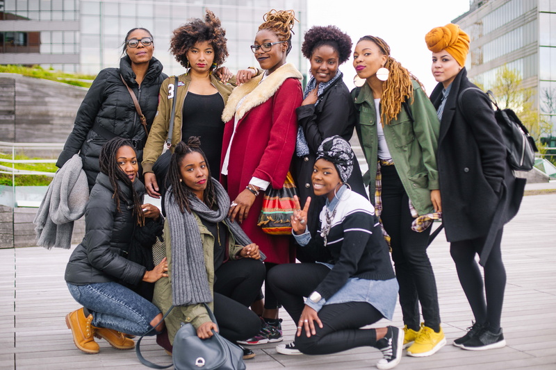 ladies, people, wear, together, outdoors, group, young adult, clothing, winter, day, smiling, adult, males, full length, friends, sitting, warm clothing