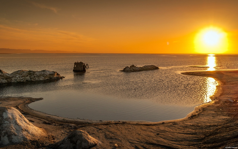 desktop, sea, windows, horizon over water, outdoors, sun, wallpap, romantic sky, 1080P, sunset, idyllic, rock, el, tunisia, horizon, low tide, chott, tranquil scene