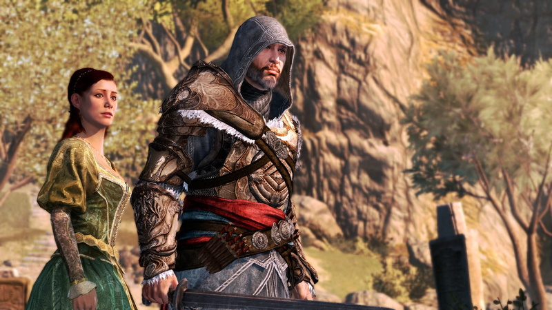 assassin, emotion, two people, 1080P, traditional clothing, Ezio Auditore da Firenze, young adult, lifestyles, nature, plant, young women, men, sunlight