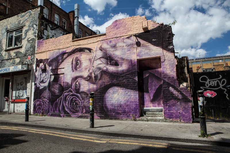 art and craft, art, architecture, east, urban Scene, built structure, purple, taken, lane, England, brick, graffiti, London, old, city, london, day, no people