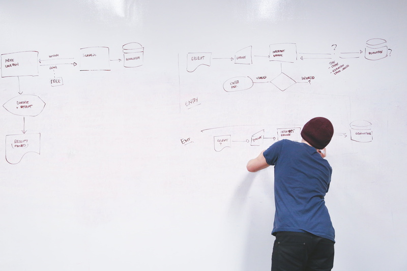 erase, business, boys, learning, standing, working, rear view, meeting, architecture, classroom, one man only, education, men, flowchart, formula, blue