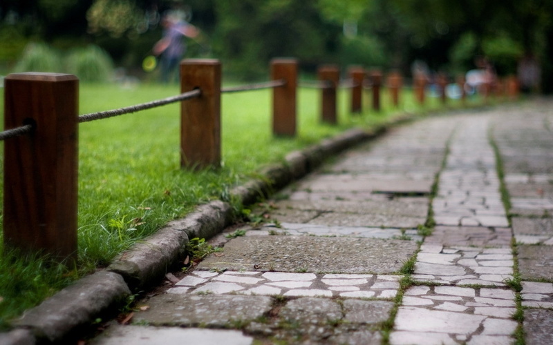 grass, diminishing perspective, paving stone, field, close-up, 720P, 1680x1050 px, footpath, grave, path, surface level, in a row, no people, Green, day