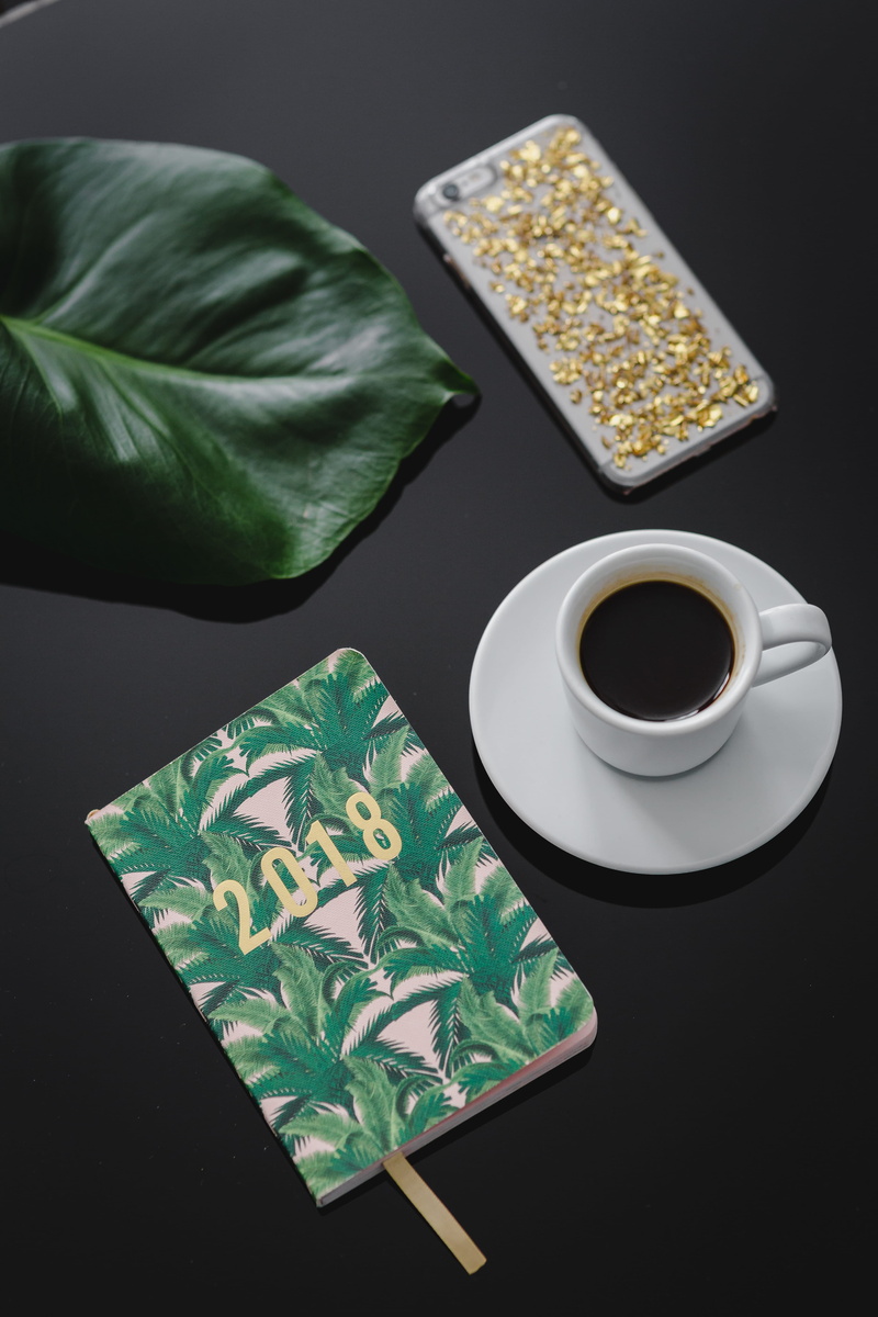 nature, refreshment, food, view, leaves, plant part, calendar, close-up, agenda, black, green color, black background, snack, food and drink, coffee cup