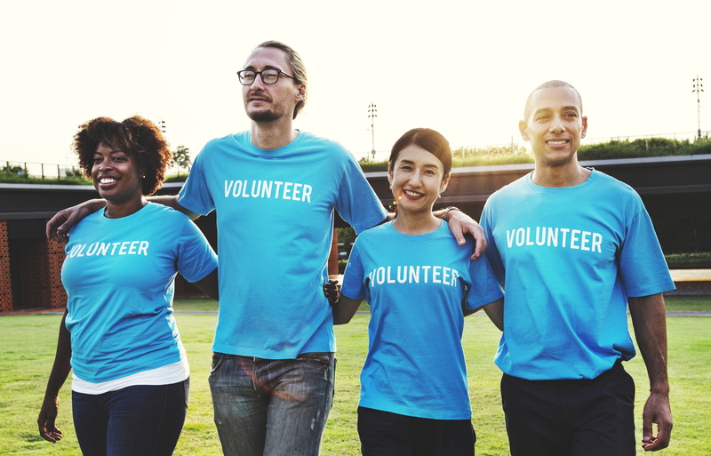 friends, european, responsibility, community outreach, casual clothing, american, males, afro, african american, altruism, kindness, group of people, arms around