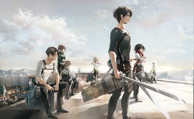 Eren Jeager, Mikasa Ackerman, women, day, Conny Springer, group, anime, medium group of people, togetherness, nature, Jean Kirschstein, sunlight, 720P