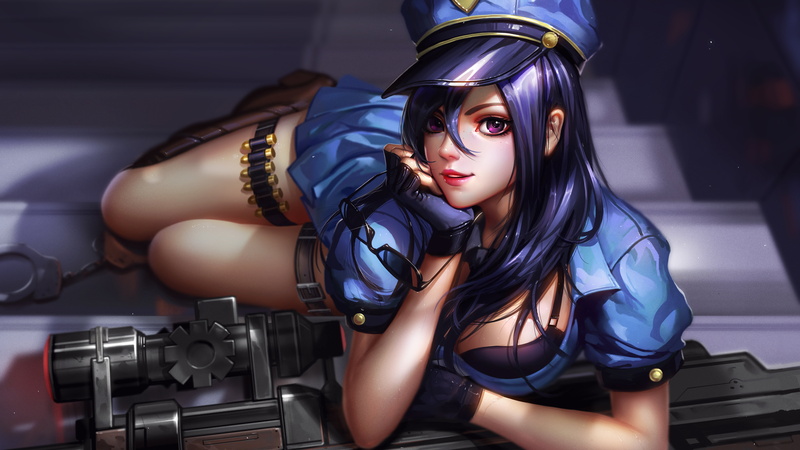 looking at viewer, Caitlyn (League of Legends), Girl With Weapon, 8K, video games, Caitlyn, sheriff, League of Legends