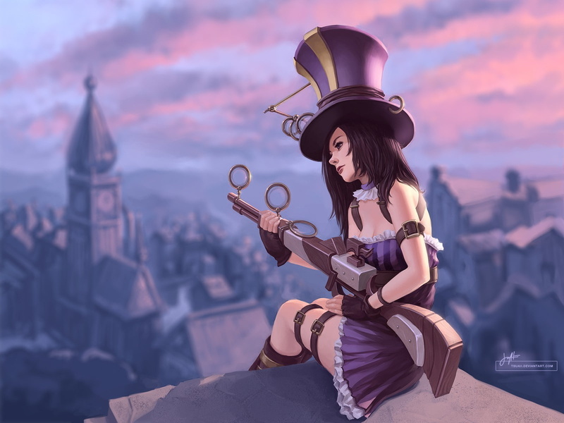 sky, sitting, nature, beauty, clothing, city, digital art, holding, outdoors, leisure activity, females, League of Legends, adult, beautiful woman, hat