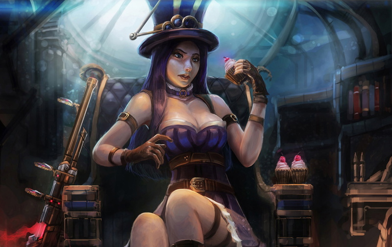 hat, the gun, cake, caitlyn, 1080P, chest, League of Legends, Sheriff of Piltover, girl