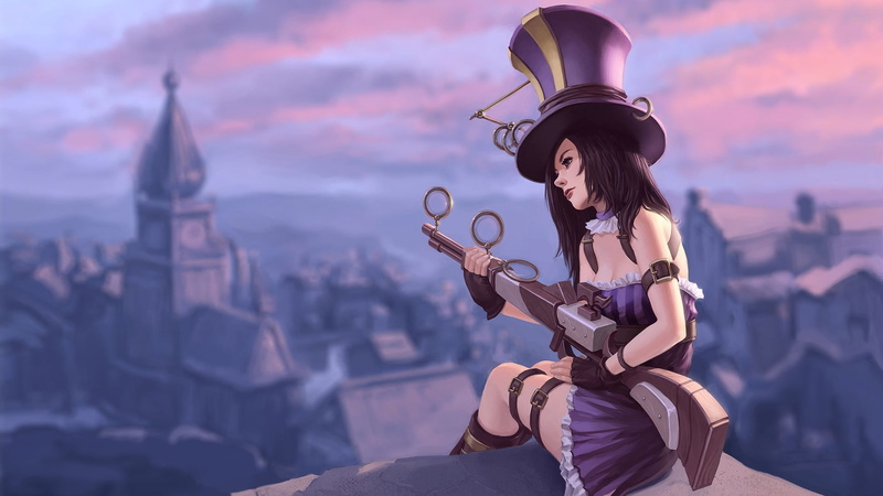 tsuaii, league of legends, sheriff, purple, caitlyn the sheriff of piltover, piltover, 1080P, hd, caitlyn