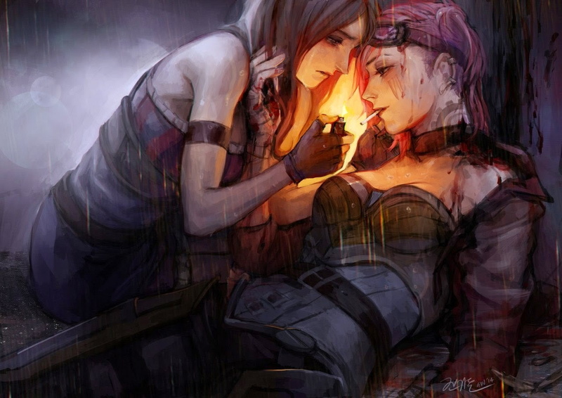 720P, Vi (League of Legends), Piltover, League of Legends, smoking, cigarettes, Caitlyn