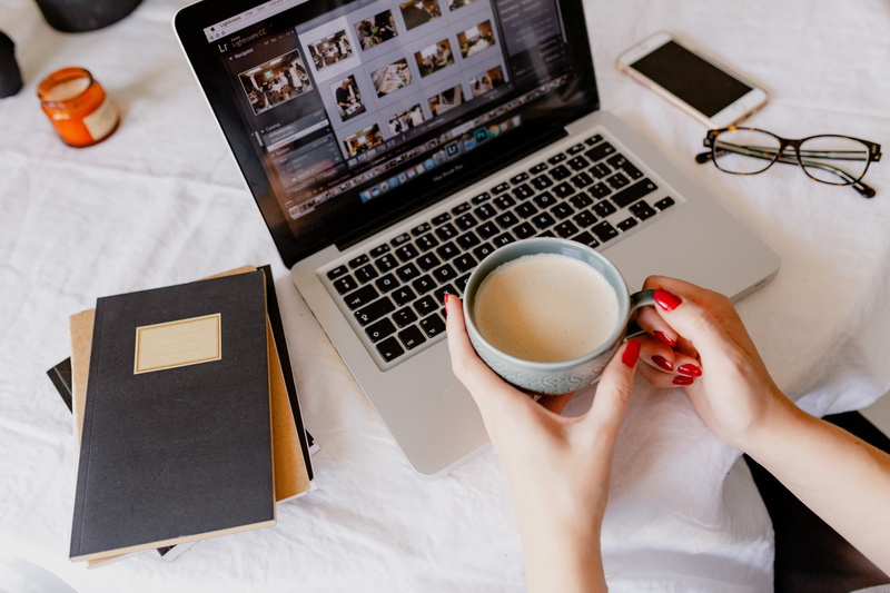 communication, coffee - drink, connection, food and drink, human body part, late, computer, wireless technology, one person, hand, woman, laptop, human hand
