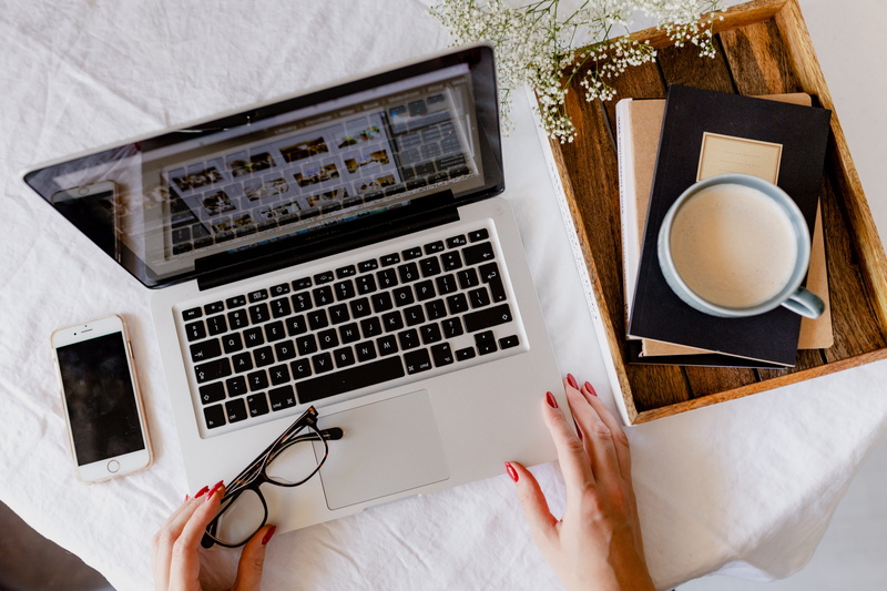 woman, macbook, keyboard, home office, works, indoors, laptop, hand, office, workplace, cappucino, drink, coffee, late, study, food and drink, 5K, connection