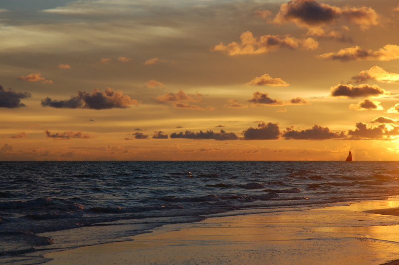 cloud - sky, nature, horizon, orange color, non-urban scene, florida, water, sea, tranquil scene, 2K, idyllic, land, beach, view, scenics - nature, shore