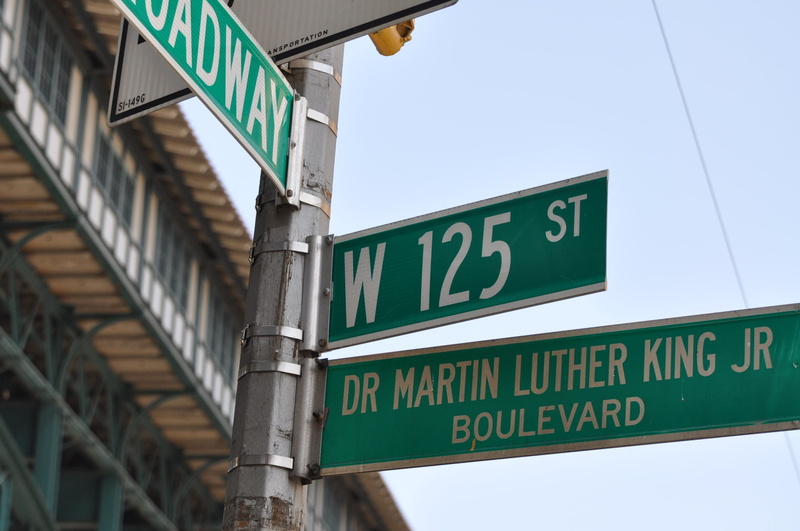 broadway, subway, Martin Luther King, post, train, 1080P, martin, road, sky, new york, jr, road sign, outdoors, green color, text, street signs, 125Th Street