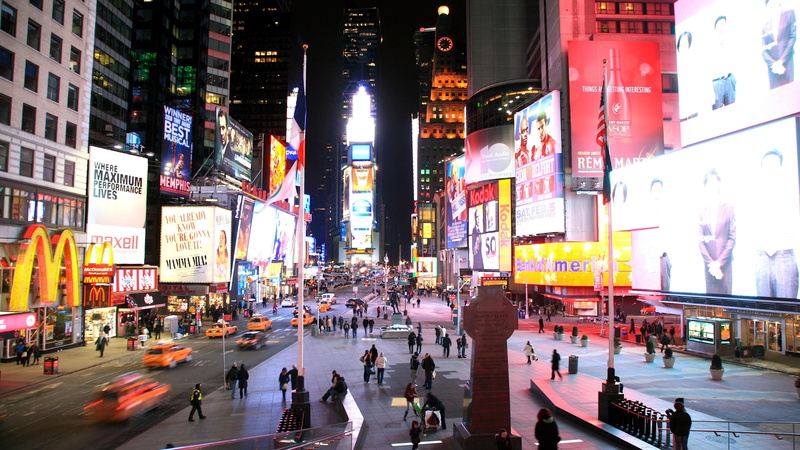 nyc, illuminated, united states, times square, office building exterior, group of people, new york, advertisement, light, transportation, walking, skyscraper