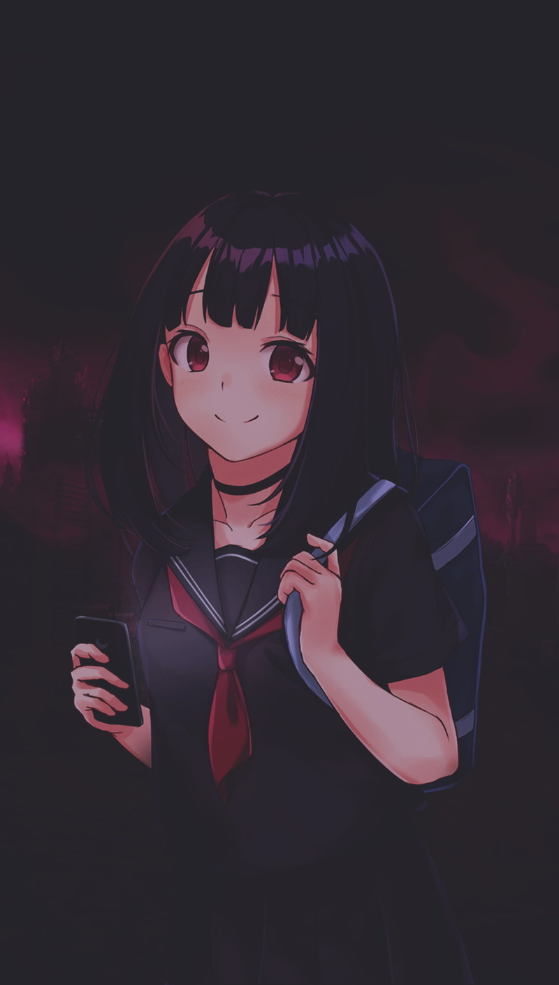tie, anime girls, smartphone, picture-in-picture, anime, red eyes, dark, 720P