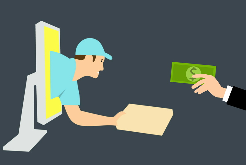 working, deliver, illustration, computer, arrow symbol, easy, fast, delivery, box, men, well-dressed, two people, online, business, instant, suit, holding