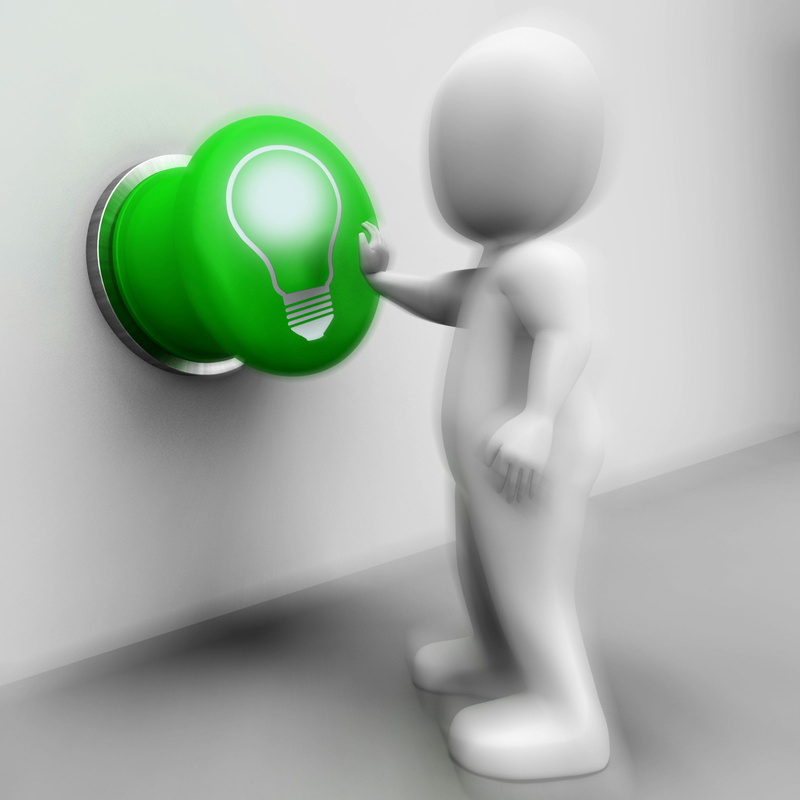 balance, bulb, button, electricity, green color, colored background, bright idea, studio shot, lit, pressed, thinking, light, white color, adult, environment
