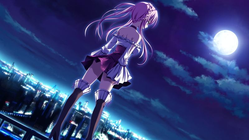 illuminated, adult, athlete, cityscape, one person, effort, ball, visual novel, sky, Moon, young adult, cloud - sky, anime, Gensou no Idea, vitality, low angle view