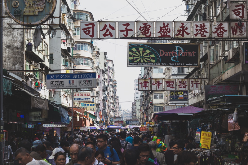 large group of people, asia, crowd, market, city, lifestyles, men, 4K, people, real people, advertisement, hong hong, human, women, technology, building exterior