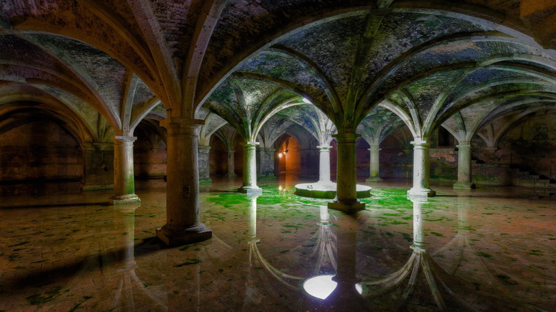 the past, indoors, architectural column, building, reflection, water, colonnade, nature, pedestal, ceiling, spirituality, built structure, post, belief