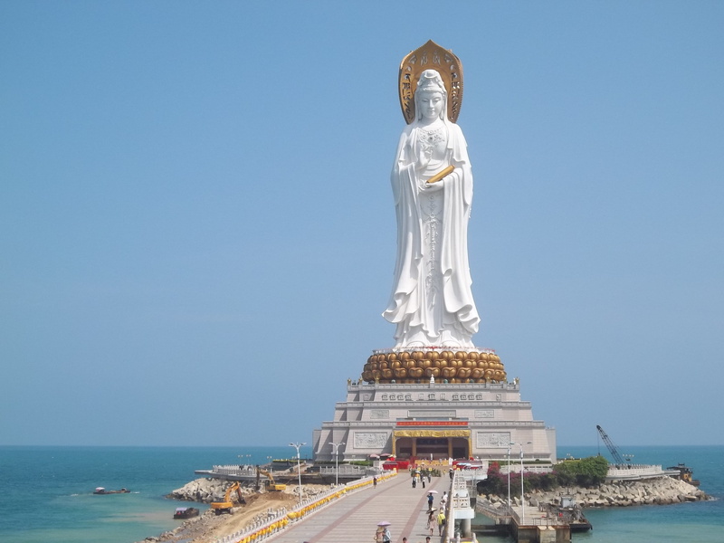 pedestal, symbol, male likeness, craft, religion, buddhism, buddha, representation, statue, sea, bridge, spiritual, day, blue, china, 4K, religious, god