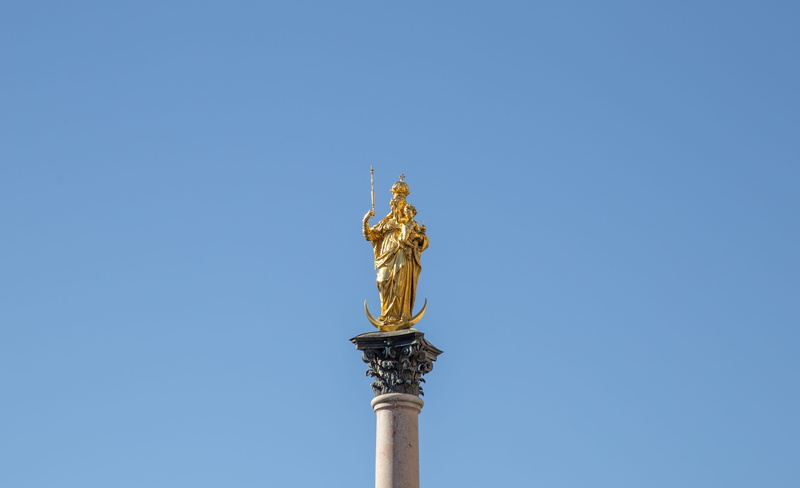 pillar, pedestal, human representation, low angle view, copy space, temple, parthenon, architectural column, art, built structure, angel, sky, creativity