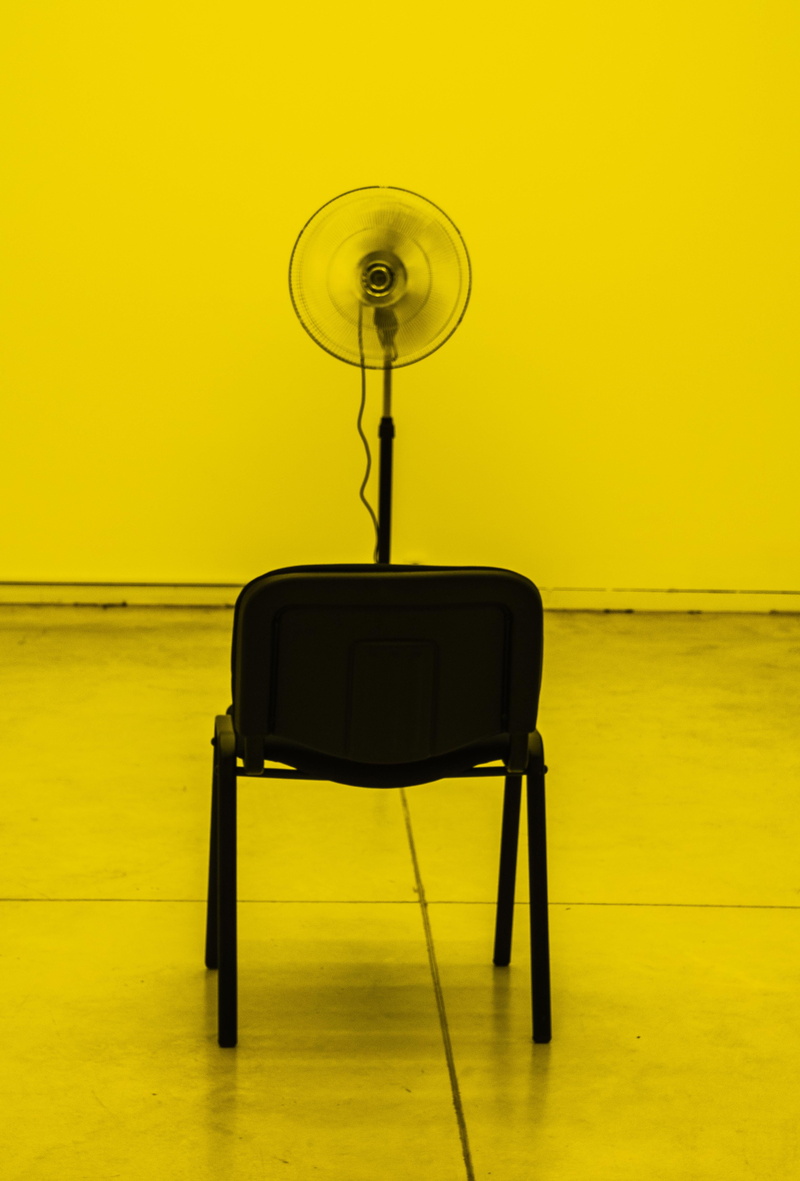 chair, absence, modern, interior, wall - building feature, room, lighting equipment, floor, 4K, colors, orange color, contemporary, wall, pedestal, indoors