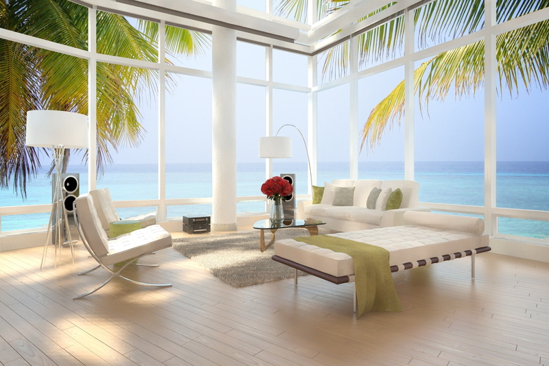 chair, palm trees, coastline, table, indoors, blue, idyllic, window, nature, no People, summer, water, home showcase interior, sea view, island, hotel