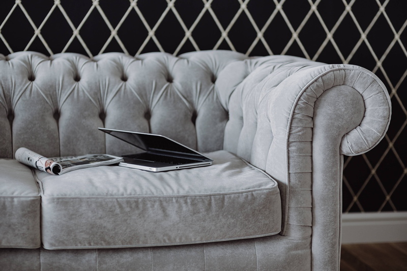 furniture, settee, living Room, sofa, luxury, modern, seat, textile, grey, Elegant, elegance, home interior, comfortable, laptop, bag, luggage, absence