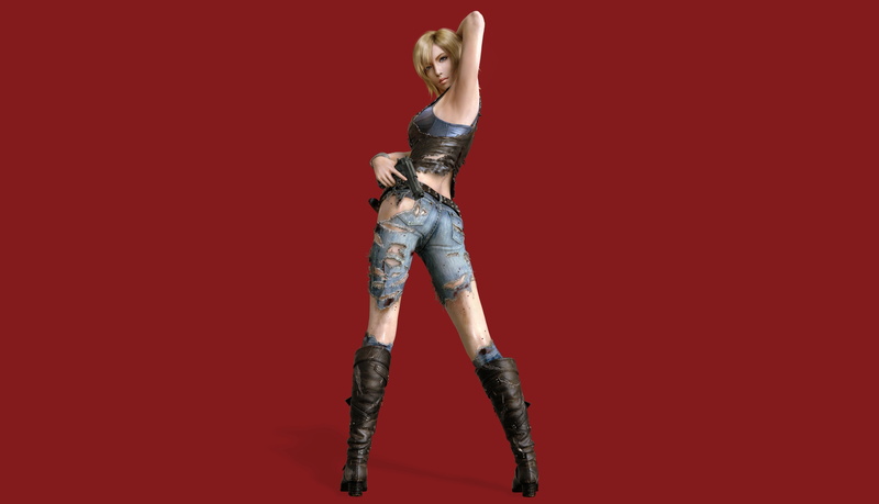 human arm, indoors, shoe, the game, illustration, red, human limb, d, Parasite Eve, arms raised, Aya Brea, girl, shorts, colored background, hairstyle