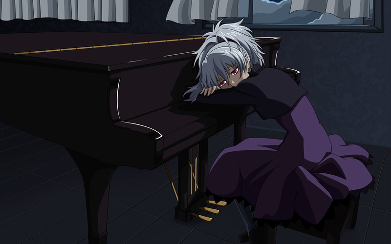 front view, arts culture and entertainment, real people, Darker than Black, unrecognizable person, seat, casual clothing, anime, adult, Yin, indoors, musical equipment