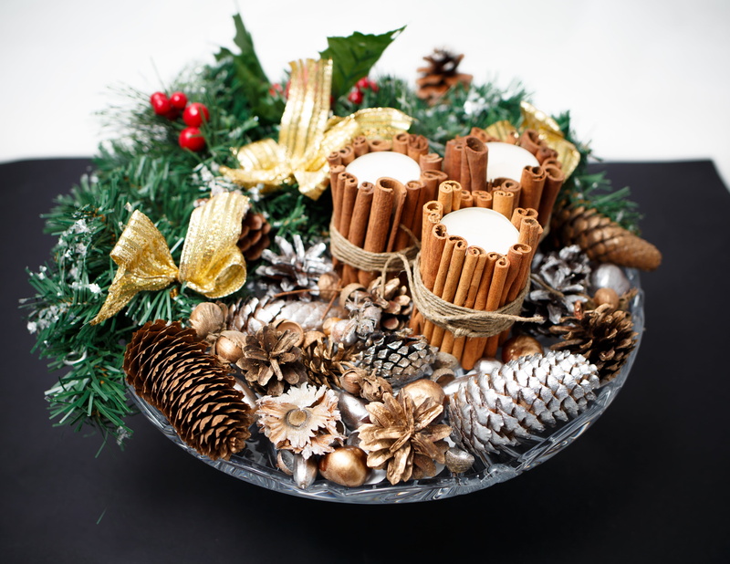 gray, celebration, plant, food and drink, dessert, pine cone, gift, christmas tree, decoration, green, ornament, holiday - event, sweet food, table, no people