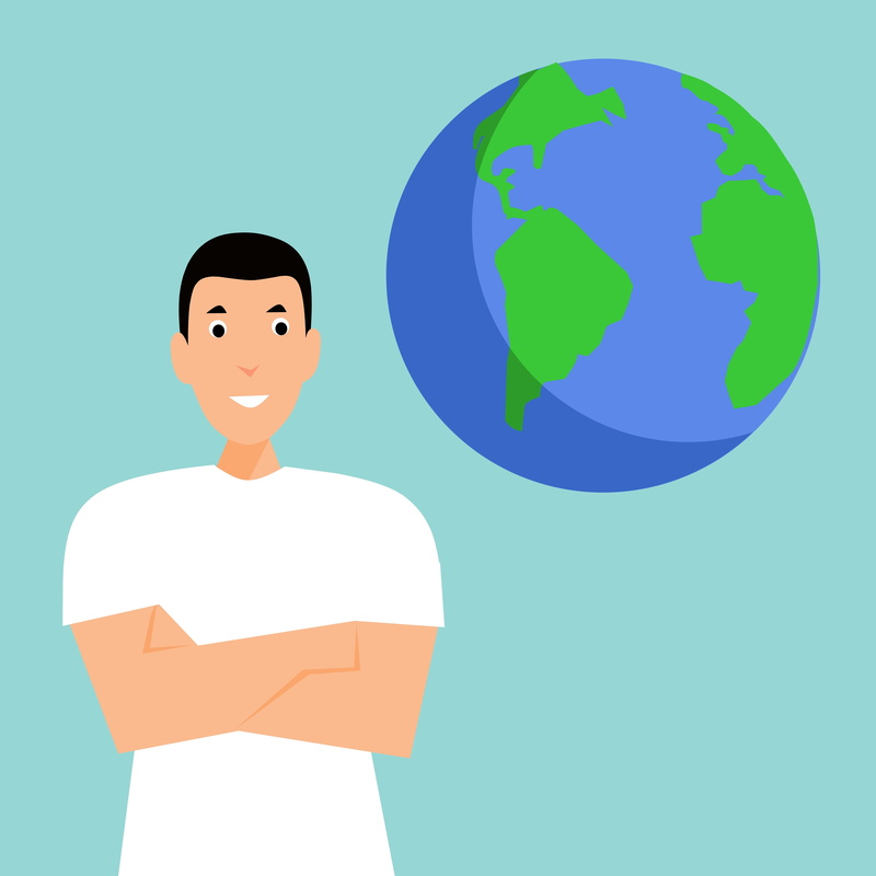 planet, standing, blue background, international, global, waist up, 4K, idea, grow, contemplation, worldwide, royalty, near, globalization, one person