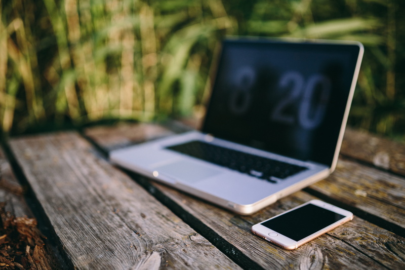 Man, workspace, outdoors, technology, lake, touch screen, mobile, workplace, no people, working, communication, Macbook, pier, boy, phone, 4K, portable information device